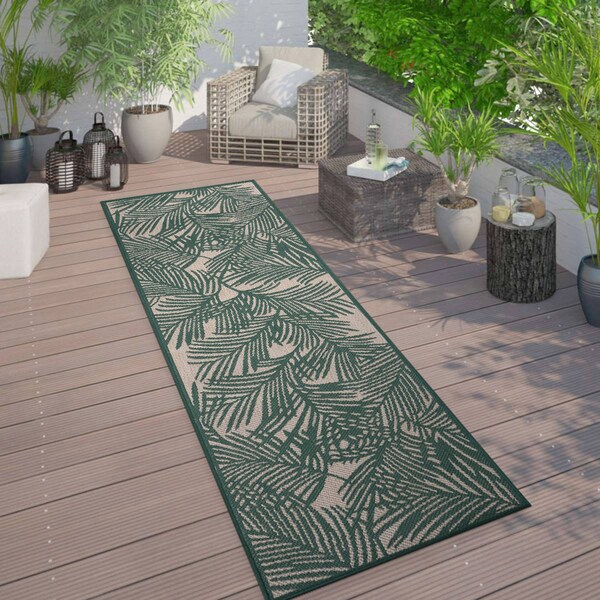 World Rug Gallery Contemporary Palm Leaf Textured Flat Weave Indoor/Outdoor Area Rug 2' x 7' Green 118GREEN2X7 - main